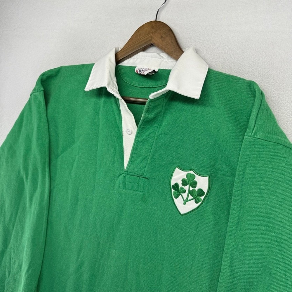 Vintage Ireland Rugby Shirt Men's 2XL Green Halbro Thick Embroidered Heavy 90s